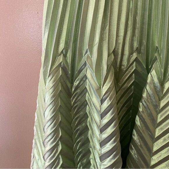 Jonathan Simkhai pleated silk blend midi skirt metallic green $631 NWT - Picture 10 of 13